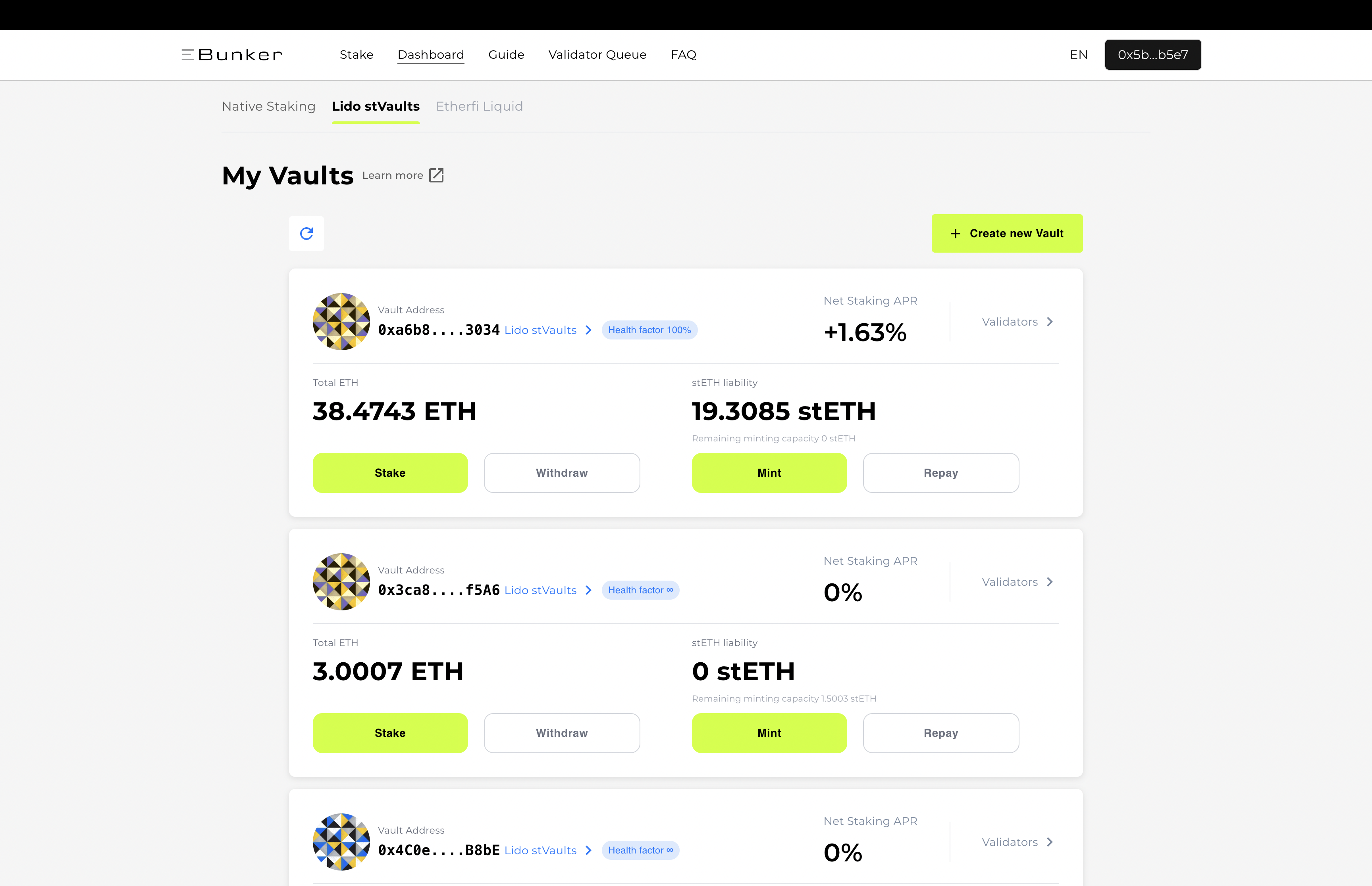 View and manage Lido stVaults from My Vaults